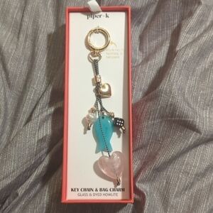 Piper K Blue Fish Pink Heart Key Chain Bag Charm New In box